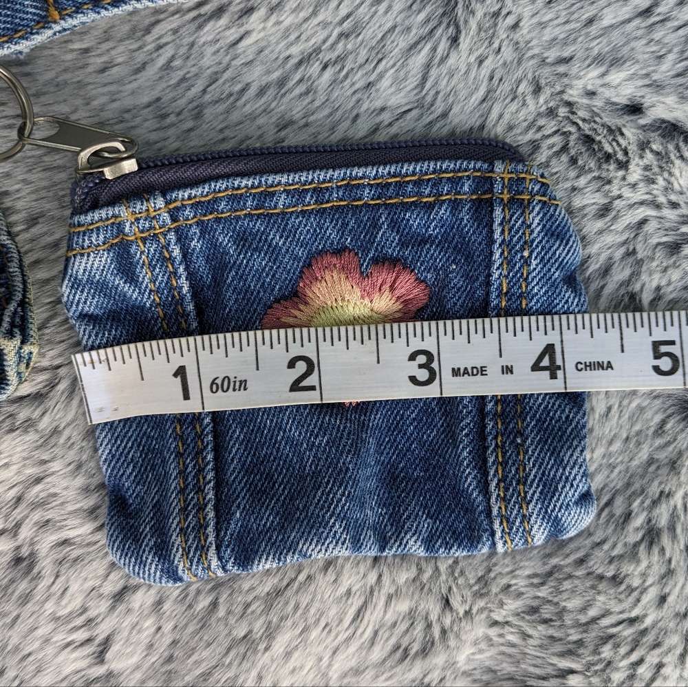 Vintage Floral Embroidered Denim Shoulder Bag with Coin Purse - Picture 11 of 14